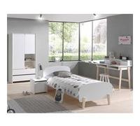 BODHI WHITE - Lit 90x200cm + Chevet + Armoire 2P + Bureau - Altobuy Blanc
