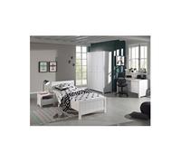 GASTON - Lit 90x200cm + Chevet + Armoire 3 Portes + Bureau - Altobuy Blanc