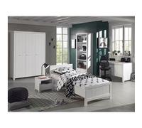 GASTON - Lit 90x200cm + Chevet + Armoire 3P + Pack Bureau - Altobuy Blanc