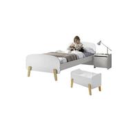 BODHI WHITE - Lit 90x200cm + Chevet + Coffre à Jouets -