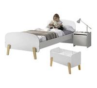 BODHI WHITE - Lit 90x200cm + Chevet + Coffre à Jouets -