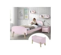 BODHI PINK - Lit 90x200cm + Chevet + Coffre + Etagères - Altobuy Rose