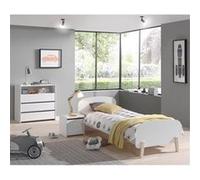 BODHI WHITE - Lit 90x200cm + Chevet + Commode - Altobuy Blanc