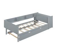 Lit 90x200cm gris avec meuble bureau intégré étagères latérales et rangement extensible ideel pour espace compromise