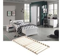 GASTON - Lit 90x200cm + Sommier + Chevet + Armoire 2P + Bureau - Altobuy Blanc