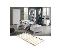 GASTON - Lit 90x200cm + Sommier + Chevet + Armoire 2P + Pack Bureau - Altobuy Blanc