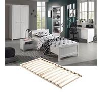 GASTON - Lit 90x200cm + Sommier + Chevet + Armoire 2P + Pack Bureau - Altobuy Blanc