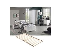 GASTON - Lit 90x200cm + Sommier + Chevet + Armoire 3P + Bureau - Altobuy Blanc