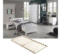 GASTON - Lit 90x200cm + Sommier + Chevet + Armoire 3P + Bureau - Altobuy Blanc