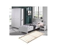 GASTON - Lit 90x200cm + Sommier + Chevet + Armoire 3P - Altobuy Blanc