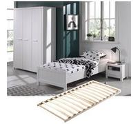 GASTON - Lit 90x200cm + Sommier + Chevet + Armoire 3P - Altobuy Blanc