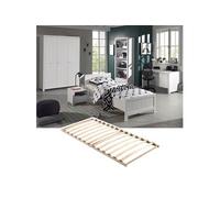 GASTON - Lit 90x200cm + Sommier + Chevet + Armoire 3P + Pack Bureau - Altobuy Blanc