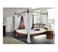 Lit à baldaquin 180x200 - Bois massif d'acacia laqué (Nougat) - Style colonial - OXFORD #246