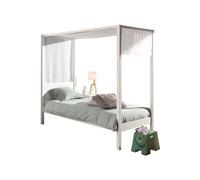 Vipack Lit enfant à baldaquin Pino 90x200 cm avec voile pin massif laqué blanc