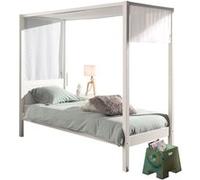 Vipack Lit enfant à baldaquin Pino 90x200 cm avec voile pin massif laqué blanc