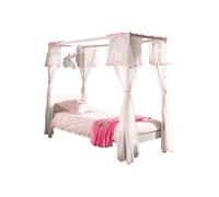 Vipack Lit à baldaquin Pinie 90x200 cm en pin massif laqué blanc avec voile Blanc G