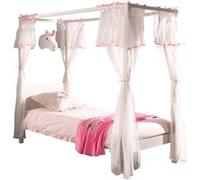 Vipack Lit à baldaquin Pinie 90x200 cm en pin massif laqué blanc avec voile Blanc G