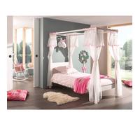 Vipack Lit à baldaquin Pinie 90x200 cm en pin massif laqué blanc avec voile Blanc G
