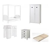 Vipack Lit baldaquin avec rideaux et armoire Blanc