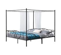 Lit à Baldaquin Design en Métal Solide Lit Double Stylé Lattes Métalliques Acier Laqué 180 x 200 cm Noir Mat