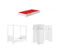 Vipack Lit à baldaquin gigogne Amori enfant – avec rideaux, voile et tiroir – 90x200 cm Blanc