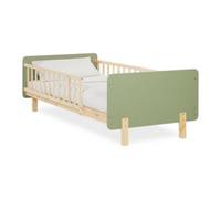 Homestyle4u Lit enfant en bois de pin 90x200 vert avec sommier à lattes et barrière