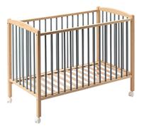 Combelle – Lit à barreaux en bois Arthur – 70x140 cm, hybride bleu gris, roulettes, 4 hauteurs