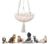 Lit à bascule tissé à la main pour chat - Lit bohème en macramé pour chat | Lit suspendu pour chat | Étagère de sécurité pour chat avec anneau supérieur solide pour chambre à coucher, bureau, W