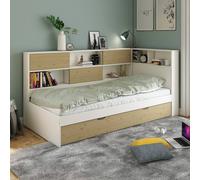 Lit À Rangements Et Tiroir Gigogne Pin Massif Ambre Blanc Bois 90X200