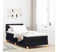 vidaXL Lit à ressorts Moderne avec matelas, LED, tête de lit en tissu Noir 90x200 cm