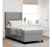 vidaXL Lit à Ressorts avec Matelas Gris Clair 100 x 200 cm Tissu, Lit Box Moderne et Durable, Matelas en Mousse, Cadre LED, tête réglable, Confort au Sommeil
