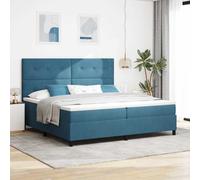 vidaXL Lit à ressorts 200x200 cm Bleu foncé – Tête de lit velours, LED, matelas, cadre réglable