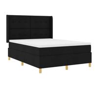 Lit à Ressorts avec Bandes LED Noir 160 x 200 cm Tissu, Cadre de lit Solide en Bois d'ingénierie, Matelas mi-Ferme, têtière réglable, idéal pour Chambre Moderne et Confortable