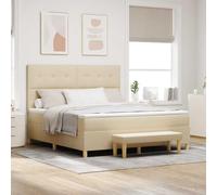 Lit à Ressorts avec Matelas Crème 180x200 cm, Tissu Polyester Doux, Cadre Bois d'Ingénierie Durable, Tête de Lit Confortable, Ensemble Complet Chambre Moderne