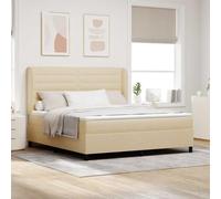 Lit à Ressorts avec Matelas Crème 180x200cm, Tissu Doux, tête de lit réglable, Cadre Robuste, Ensemble Complet pour Chambre Moderne