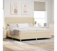 Lit à Ressorts avec Matelas en Tissu Crème, Cadre Robuste en Bois d'Ingénierie, Tête de Lit Réglable, Confort Supérieur, 200x200 cm
