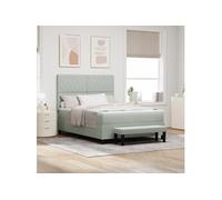 vidaXL Lit à Ressorts avec Matelas en Velours & Banc Gris Clair 140X200 cm | Design Double avec Assemblage Facile, mobilier Contemporain, Luxe King Size Queen Confortable