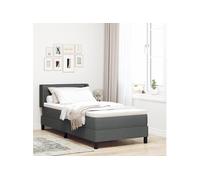 Lit à ressorts avec matelas gris foncé 90x200 cm en tissu, Design de tête de lit lignes gris foncé 90 cm en tissu 3341021