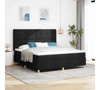 Lit à Ressorts avec Matelas Noir 140x200 cm, Tissu Respirant, Cadre en Bois d'Ingénierie Robuste, Tête de Lit Réglable, Confort Mi-Ferme pour Chambre Moderne