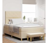 Lit à Ressorts et Matelas Crème 120 x 190 cm en Tissu Durable, Cadre en Bois d'Ingénierie avec Tête de Lit Confortable, Ensemble Complet pour Chambre Moderne