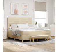 Lit à Ressorts et Matelas Crème 180x200 cm en Tissu Durable, Cadre en Bois d'Ingénierie, Tête de Lit Confortable, Ensemble Complet pour Chambre Moderne