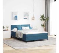 Lit à Ressorts Matelassé Velours Bleu Foncé, 140x190 cm, avec Tête de Lit Réglable, Cadre Robuste en Bois d'Ingénierie, Confort Optimal pour Chambre Moderne