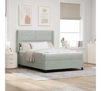 Lit à Ressorts Matelassé Velours Gris Clair, Cadre de Lit Robuste avec Tête de Lit Ajustable, 140x190 cm, Support Ergonomique pour Chambre Moderne