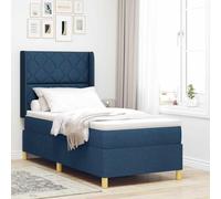 Lit à Ressorts Moderne avec Matelas en Mousse Mi-Ferme Bleu 140x200cm, Cadre Robuste en Bois d'Ingénierie, Tête de Lit Réglable, Confort Durable