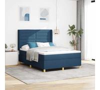 Lit à Ressorts Moderne avec Matelas en Mousse Mi-Ferme, Cadre en Bois d'Ingénierie, Tête de Lit Réglable, Tissu Respirant Bleu 140 x 200 cm, Soutien Robuste