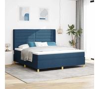 Lit à Ressorts Moderne avec Matelas en Mousse Mi-Ferme, Tête de Lit Réglable, Tissu Respirant Bleu 140 x 200 cm, Cadre Robuste pour Chambre
