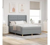 Lit à Ressorts Tissu Gris Clair 140x200cm avec Matelas Mousse Mi-Ferme, Cadre Durable en Bois d'Ingénierie, Tête de Lit Réglable, Confort Moderne
