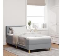 Lit À Ressorts Vidaxl Avec Matelas Gris Clair 90x200 Cm Tissu, Tête De Lit Vidaxl Design Blocs Diamants Gris Clair 90 Cm Tissu Gris