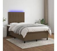 Lit à sommier tapissier 120 x 200 cm marron foncé, housse en tissu, avec matelas et surmatelas, tête de lit réglable en hauteur, lumière LED colorée, cadre de lit stable pour chambre à coucher
