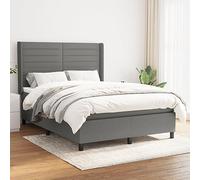 Lit à sommier tapissier 140 x 190 cm gris foncé, housse en tissu, matelas et surmatelas, tête de lit réglable en hauteur, ressorts ensachés, pour un sommeil réparateur, cadre de lit robuste, meuble
